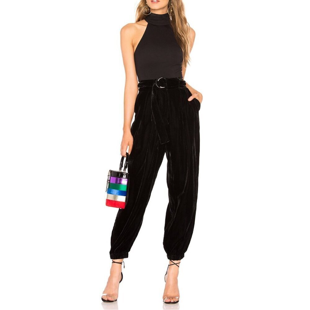 NWT Tularosa Revolve Melina Velvet Belted Jogger Pants in Black Sz. XS